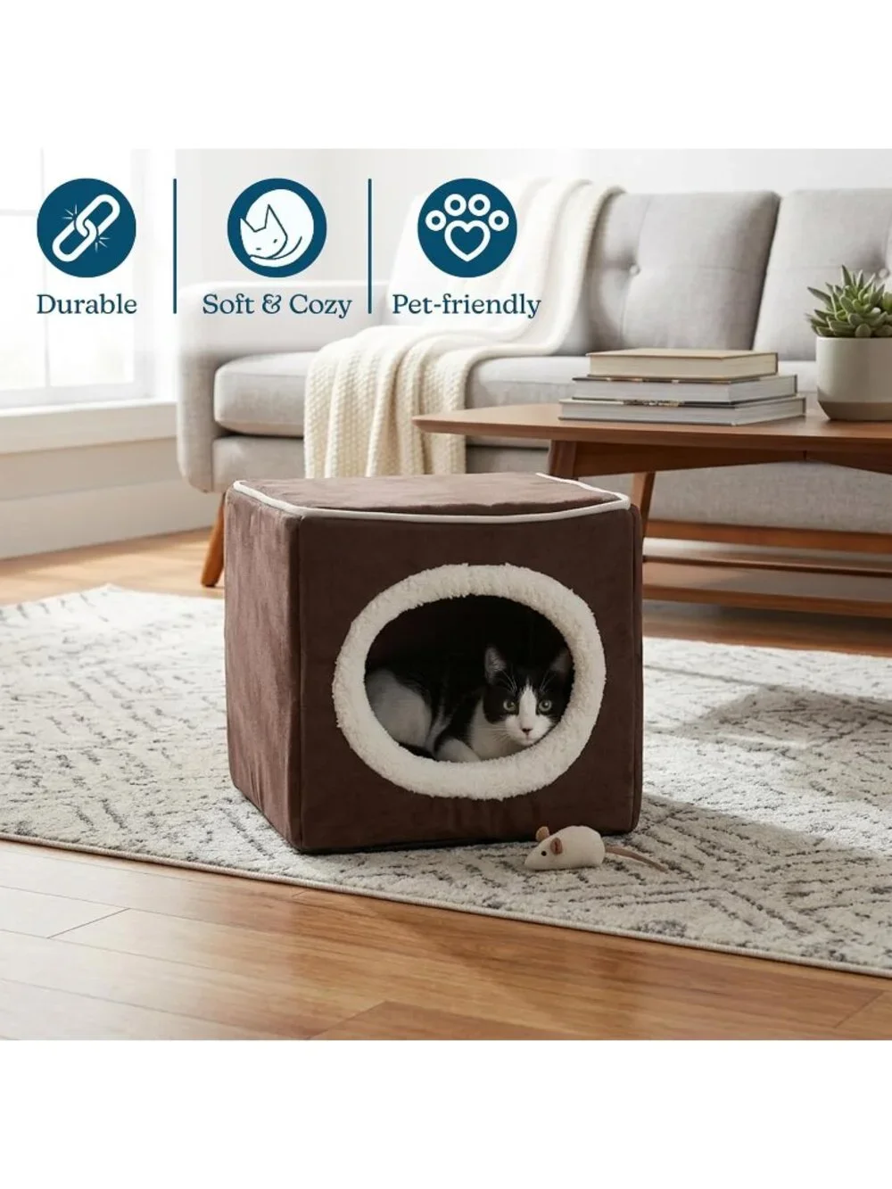 New Cat House Indoor Bed with Removable Foam Cushion, Cat Cave for Small Pets